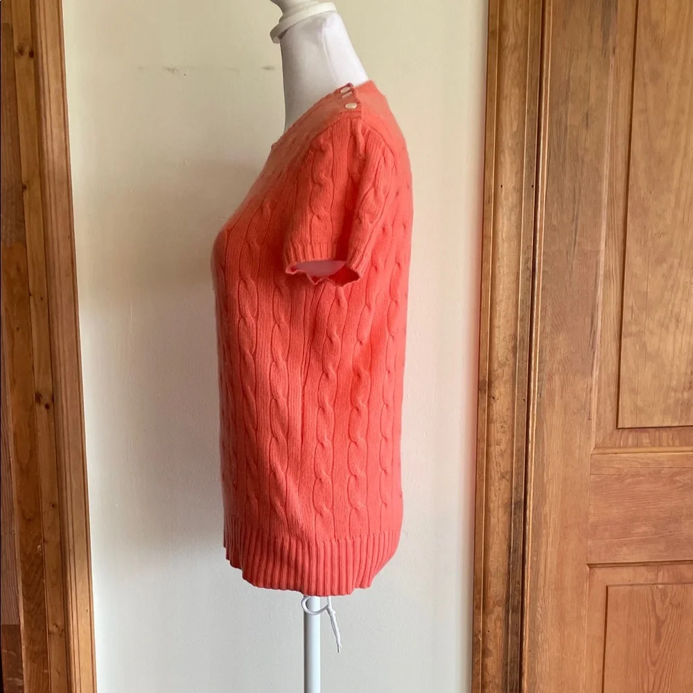 J. Crew Vibrant Coral Cashmere Short Sleeve Crewneck Cardigan S